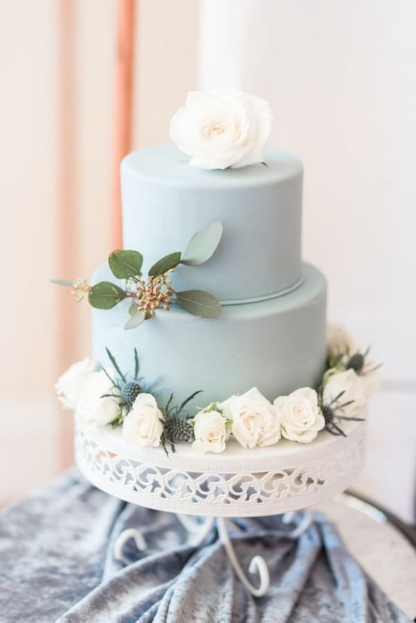 Natural Shades of Blue and Gold Boho Wedding Cake