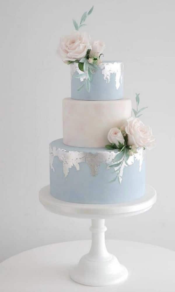 Romantic Dusty Blue and Blush Spring Wedding Cake