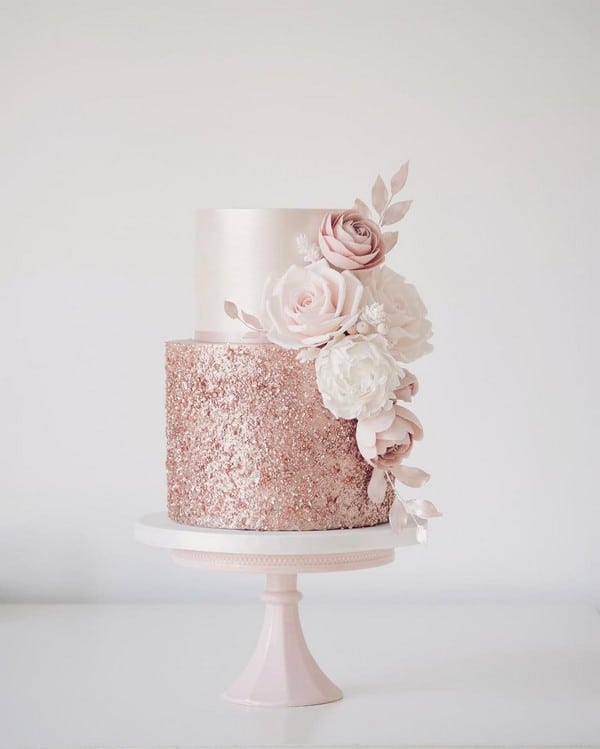 blush and rose gold wedding cake