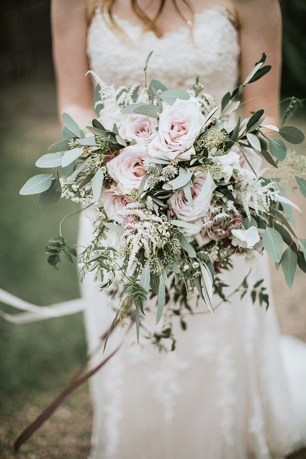 blush and sage green color organic wedding bouquets ideas