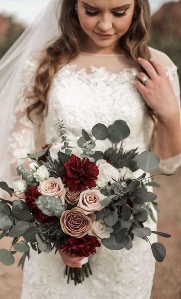 burgundy and dusty rose wedding bouquet