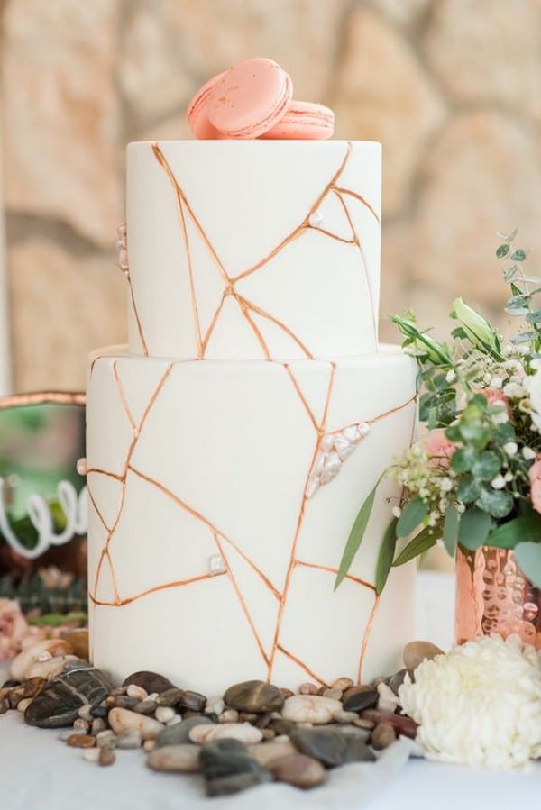 chic rose gold and white wedding cake
