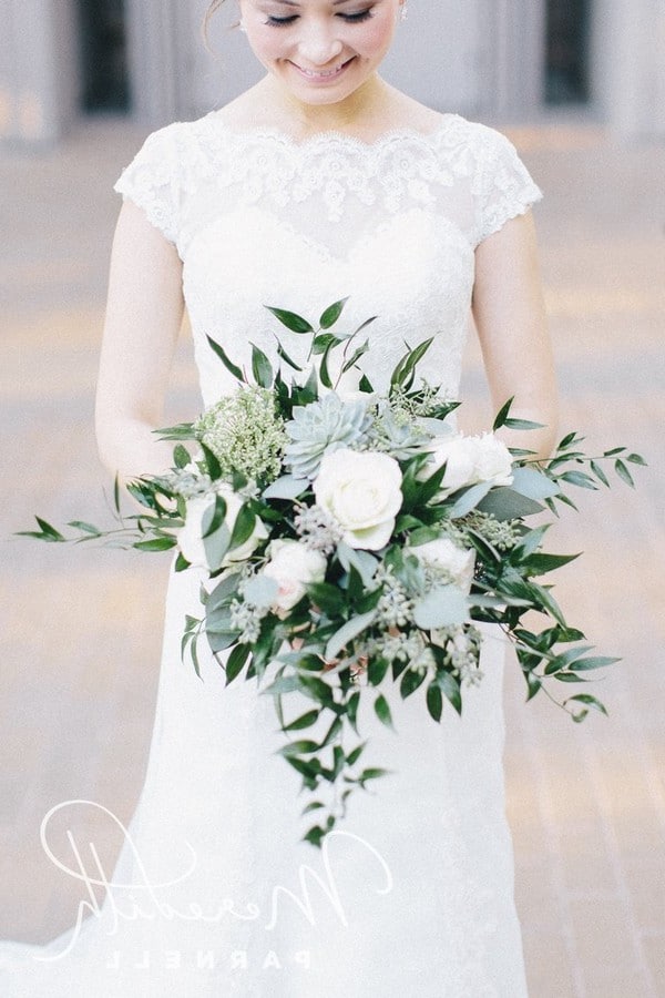cream white wedding bouquets ideas with greenery
