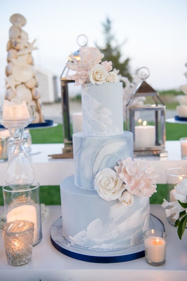 dusty blue and pink wedding cake