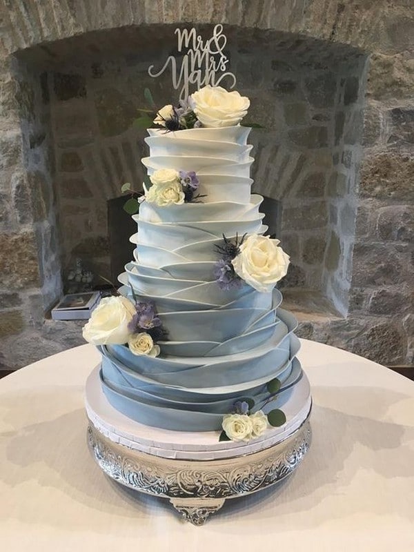 dusty blue ombré blush floral wedding cake topper