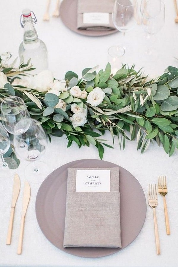 elegant gray and green wedding table decoration ideas