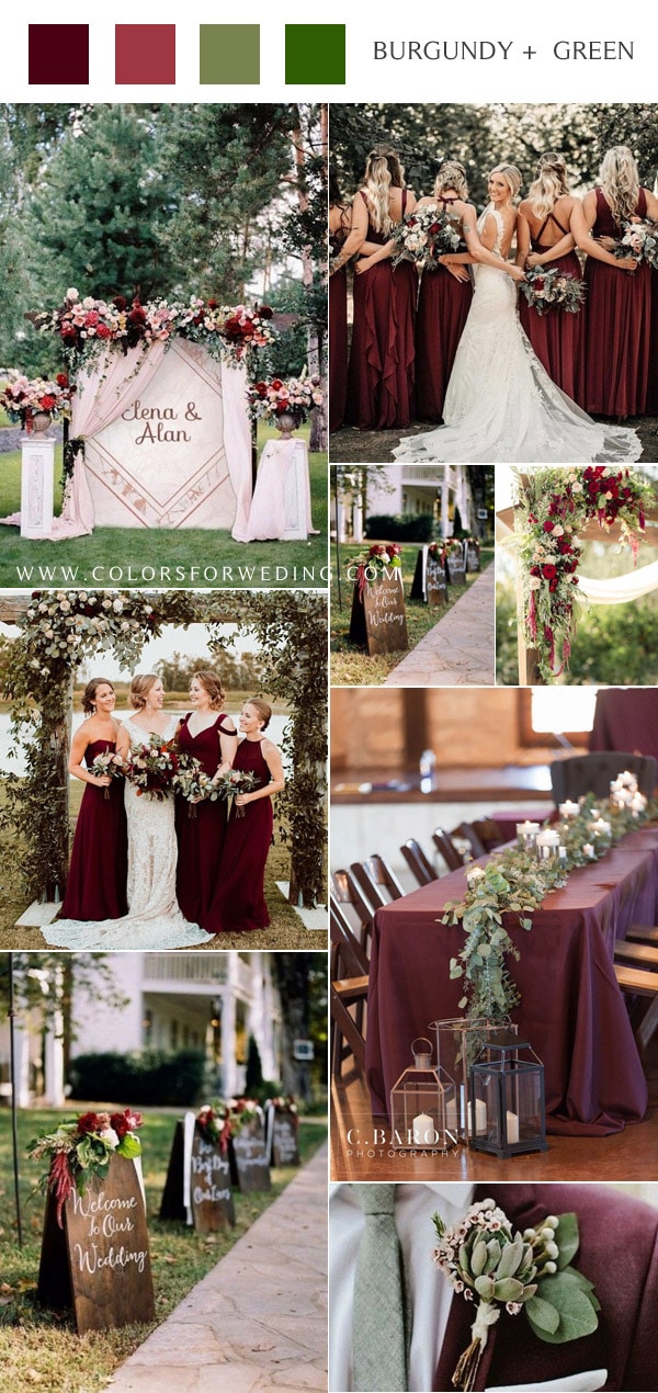 fall deep red burgundy and greenery wedding color ideas