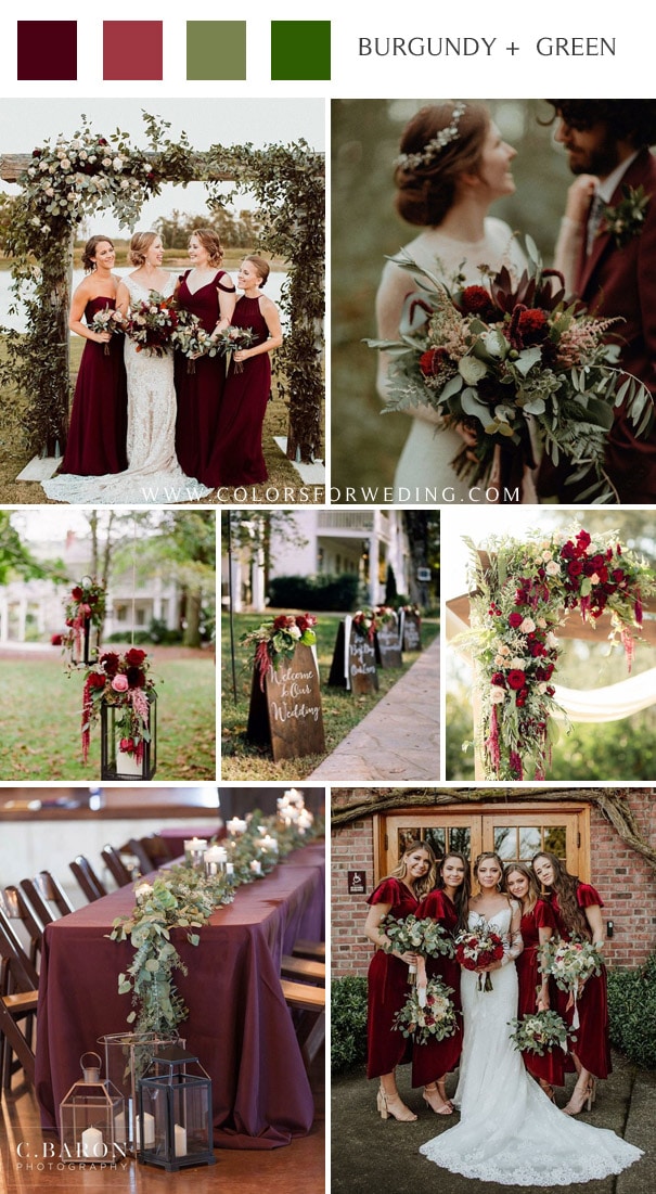 fall deep red burgundy and greenery wedding color ideas