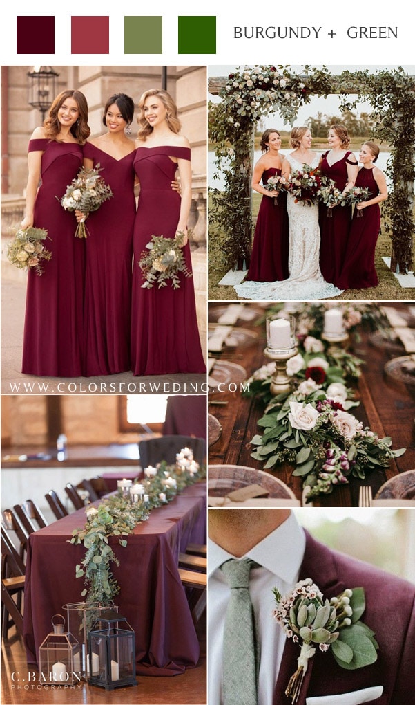 fall deep red burgundy and greenery wedding color ideas