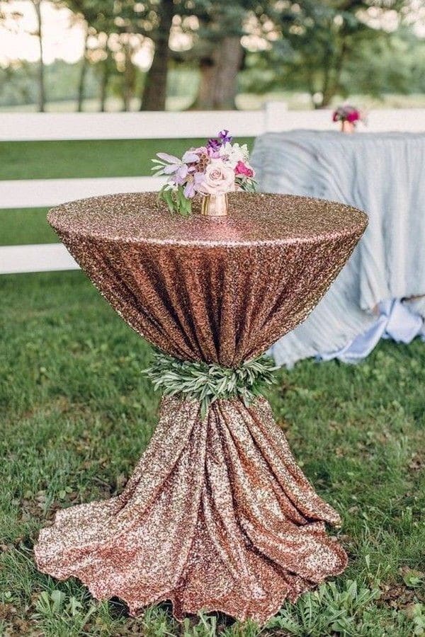 glitter rose gold wedding cocktail table