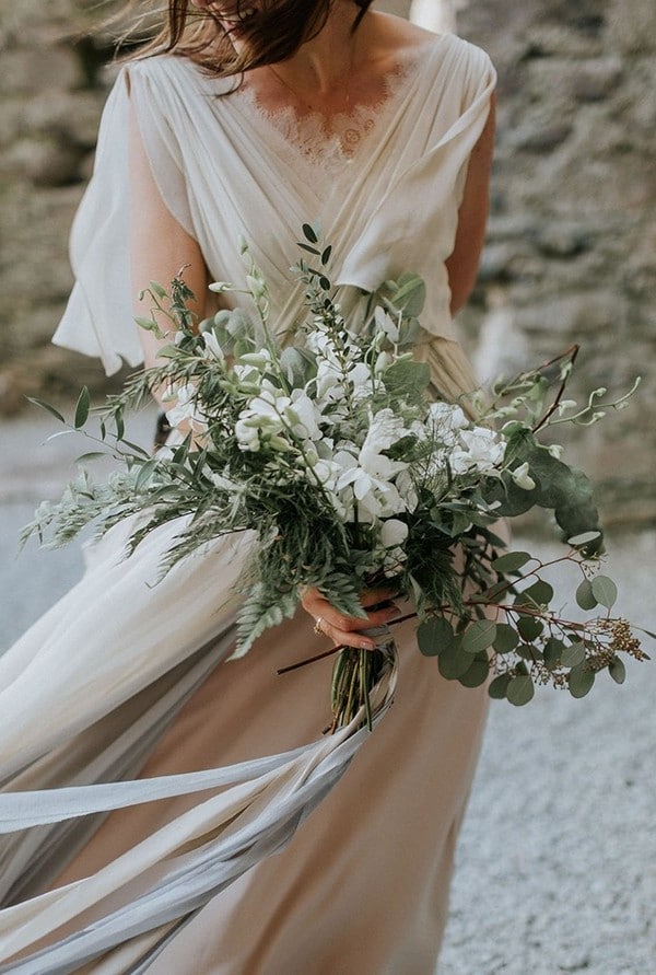 gorgeous bridal bouquet of greenery and white blooms