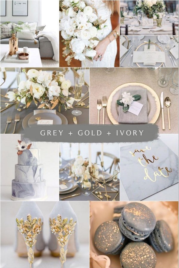 grey gold and ivory white wedding color idea