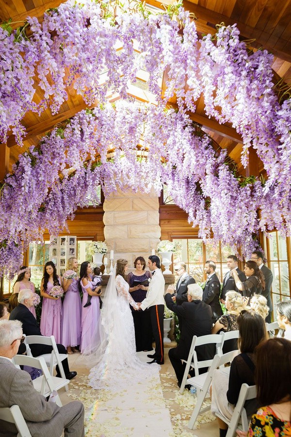 hanging lilac indoor wedding reception