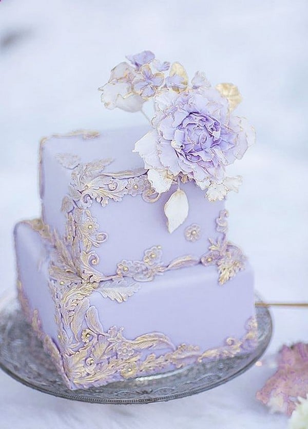 lilac square wedding cake