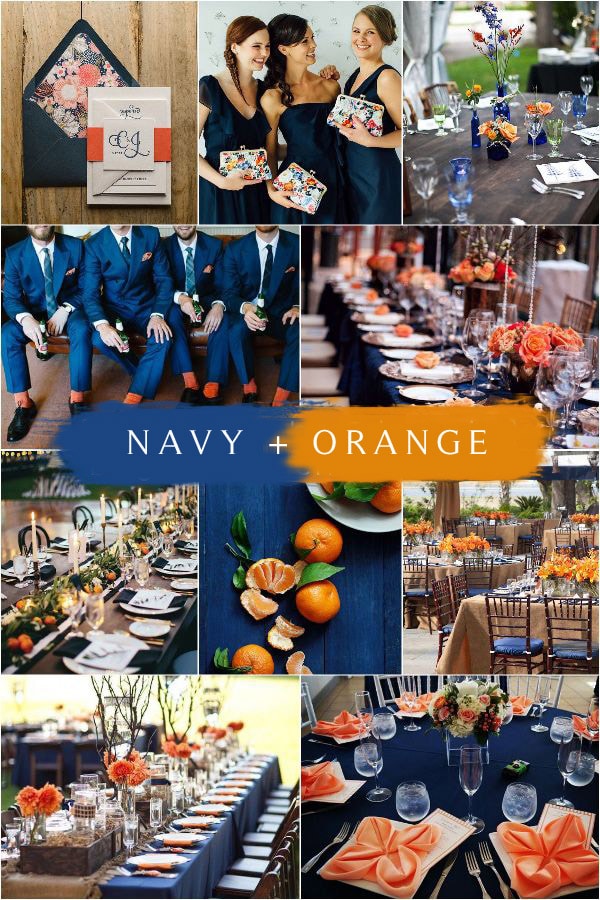 navy blue and orange wedding color ideas