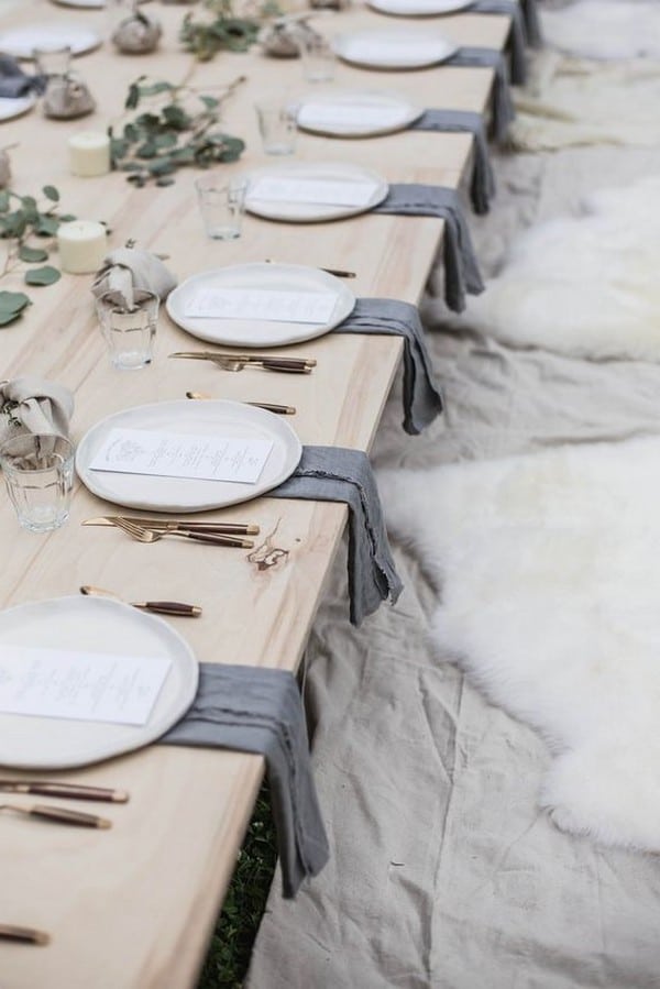 neutral gray wedding table settings