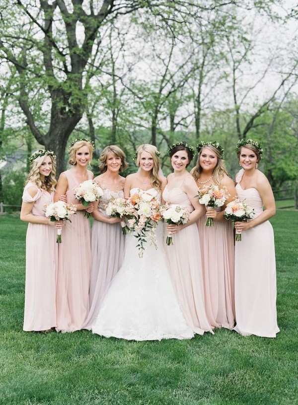 neutral pink bridesmaid dresses