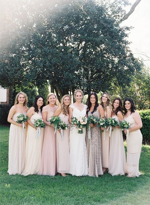 neutral pink mismatch bridesmaid dresses
