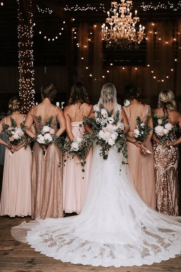 rose gold bridesmaid dresses bridal party photo ideas