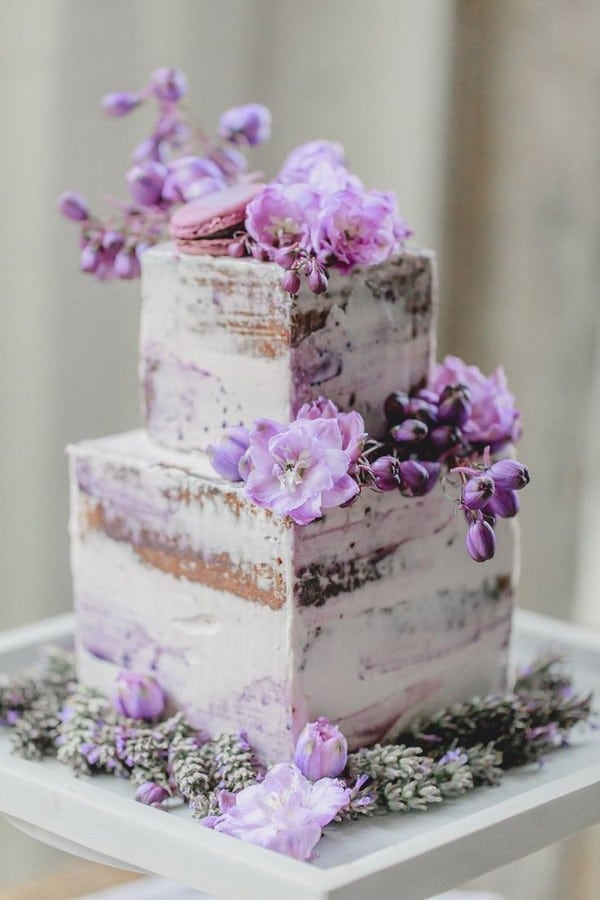 rustic lilac square wedding cake