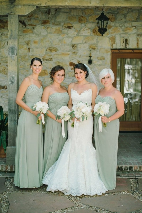 sage green strapless bridesmaid dresses