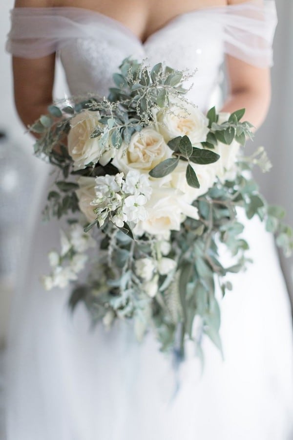 silver sage green and blush white bridal bouquets