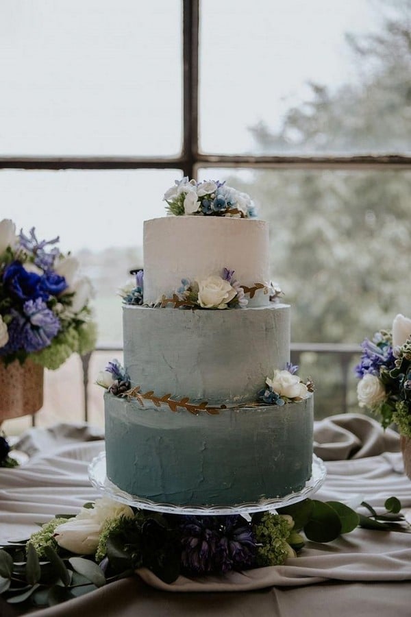 simple dusty blue wedding cake