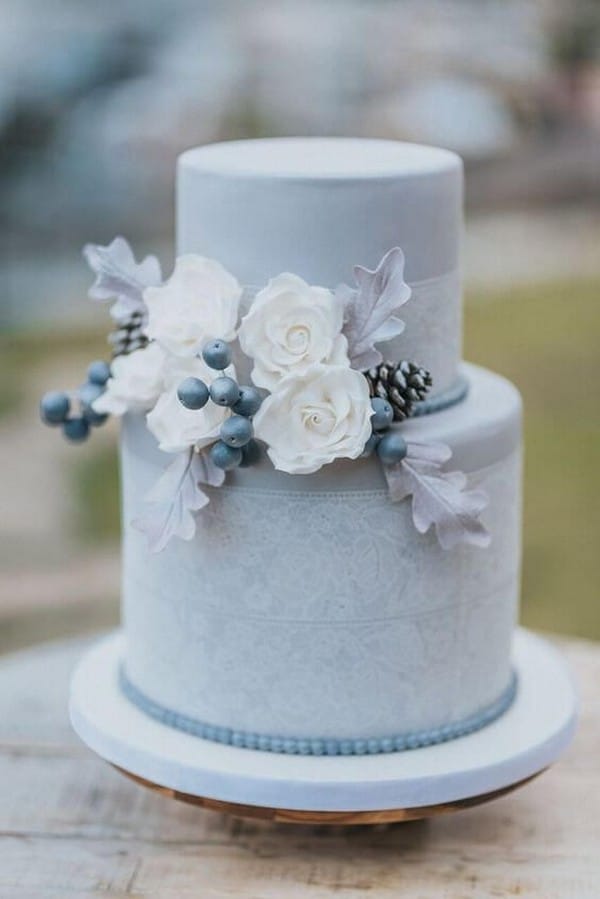 vintage dusty blue wedding cake