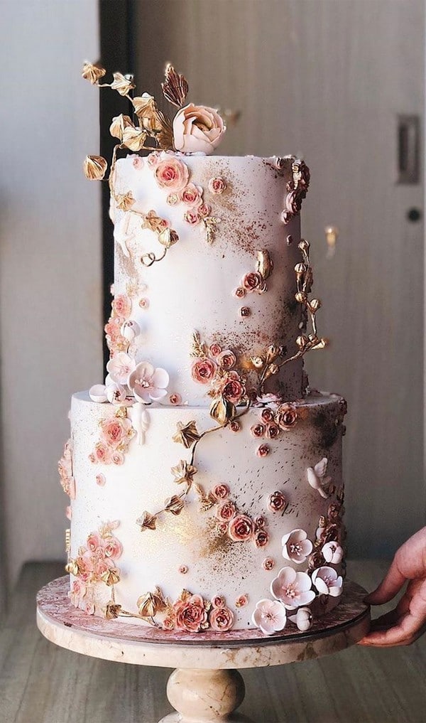 vintage rose gold wedding cake ideas