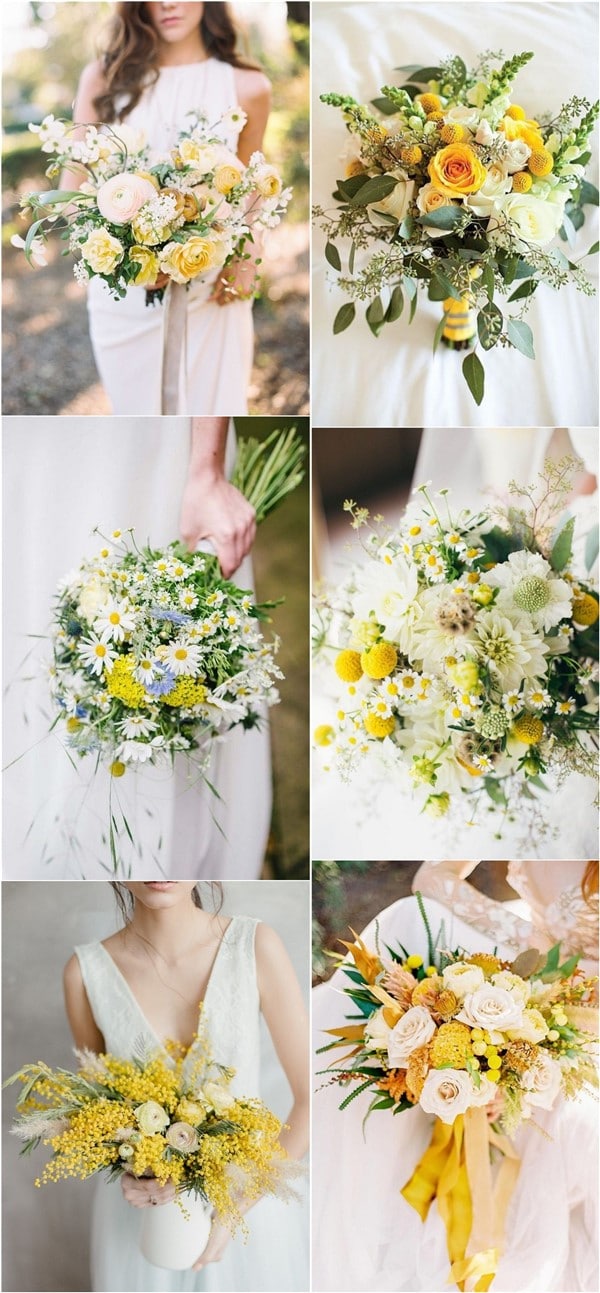 yellow and white green wedding bouquet ideas