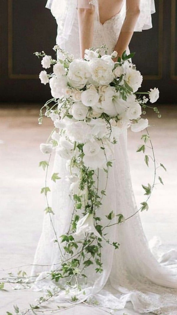 Chic simple white and greenery wedding bouquet 28