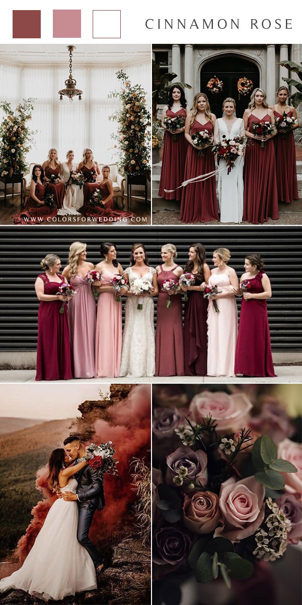Cinnamon Rose Bridesmaid Dresses dusty rose Romantic Wedding Ideas Pink Red wedding color palette