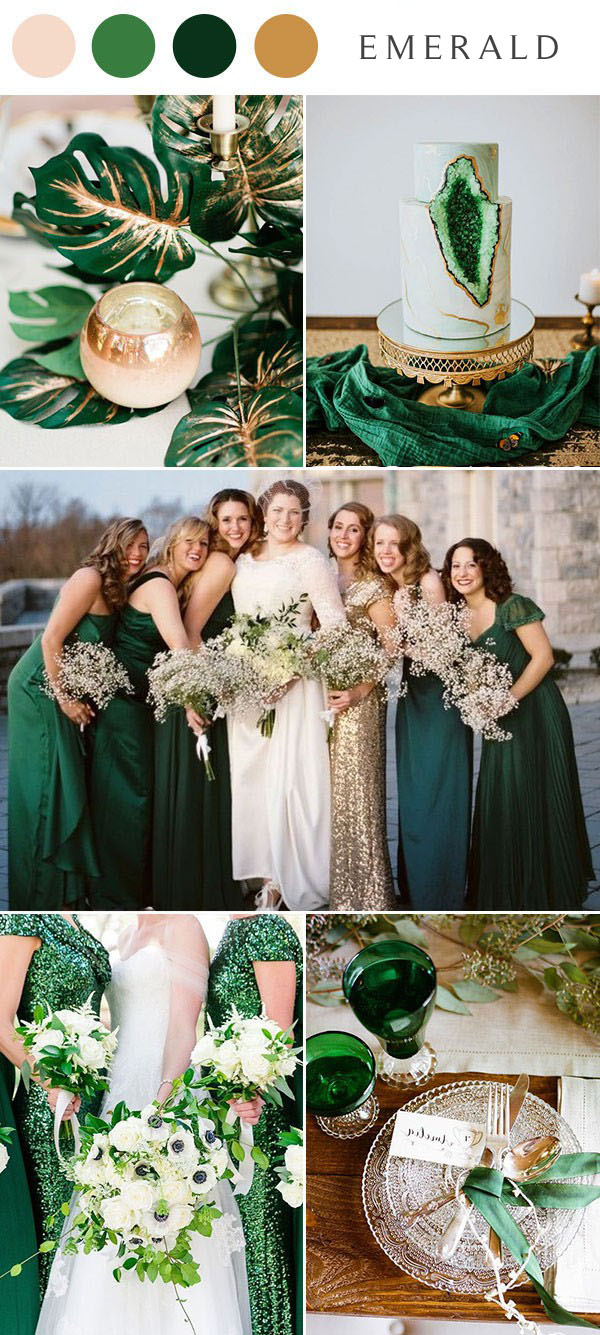Emerald wedding color ideas sequin dresses gold green wedding