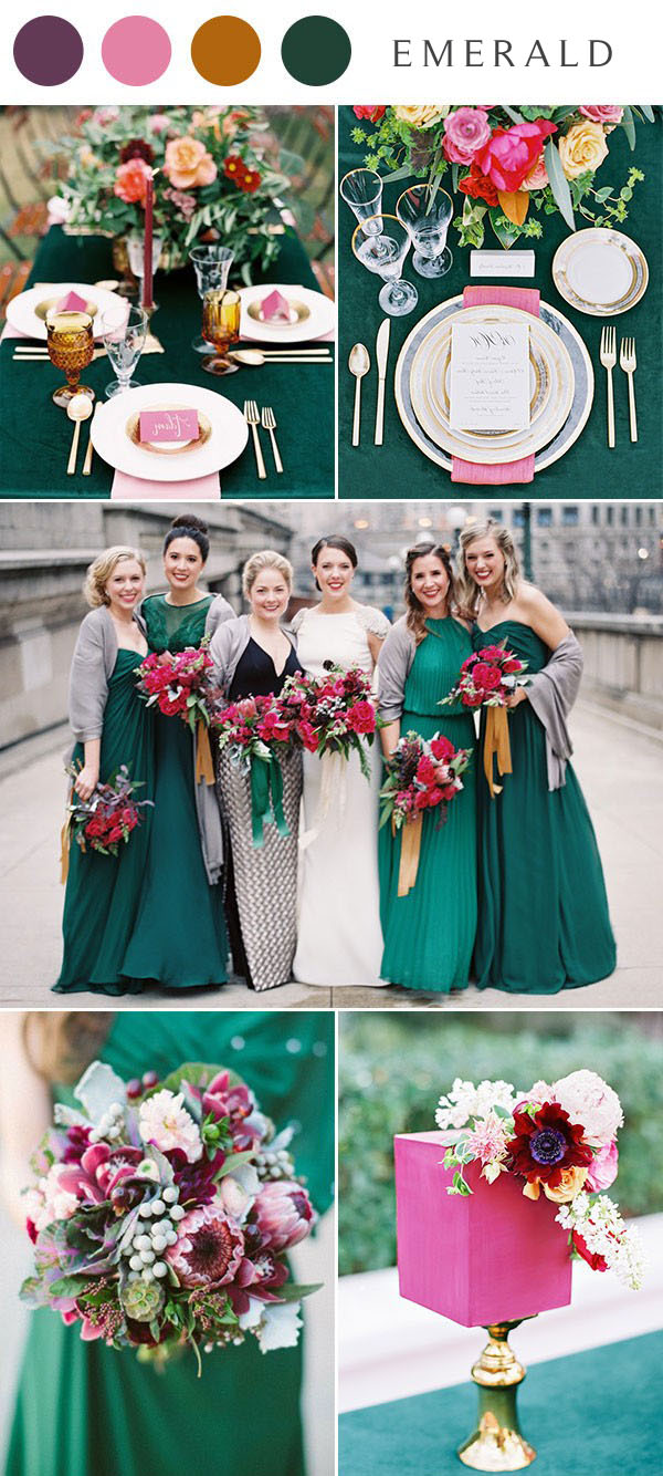 Emerald wedding color schemes pink spring wedding color palette