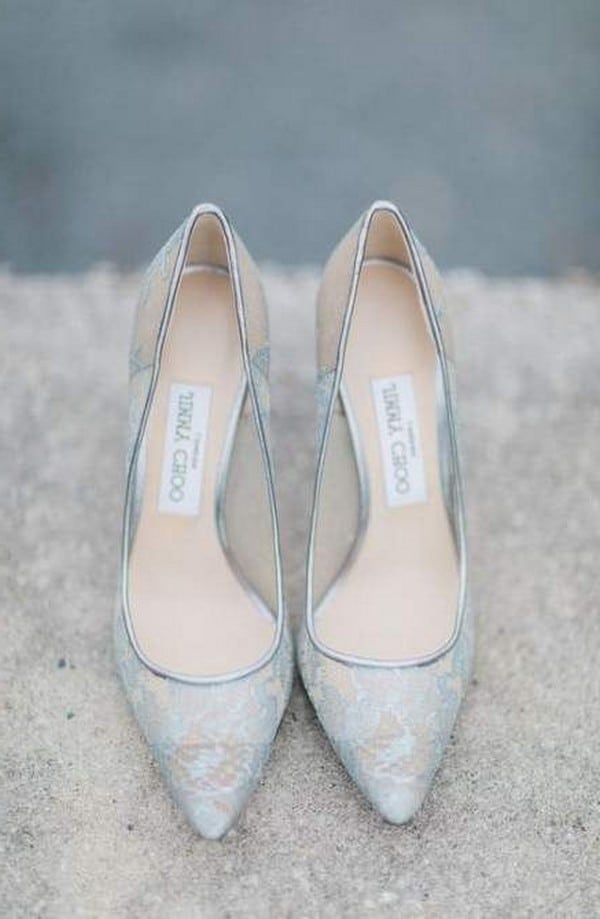 Jimmy Choo light blue lace wedding shoes