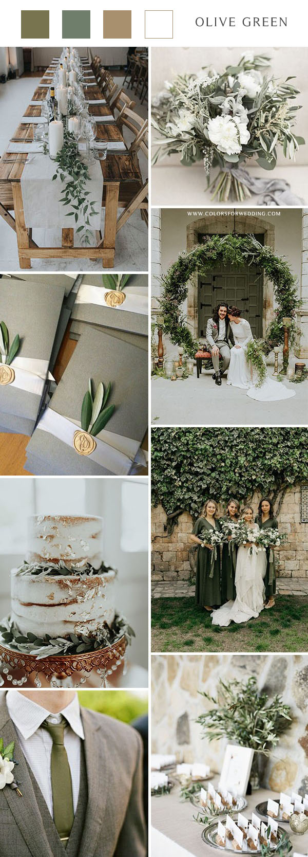 Olive green moody wedding color palette ideas