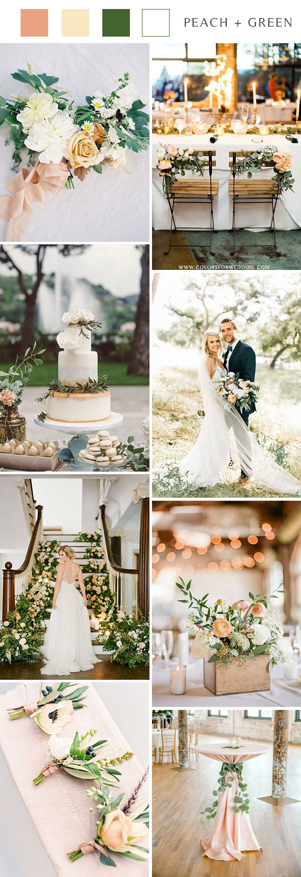 Peach ivory and foliage summer wedding color palette