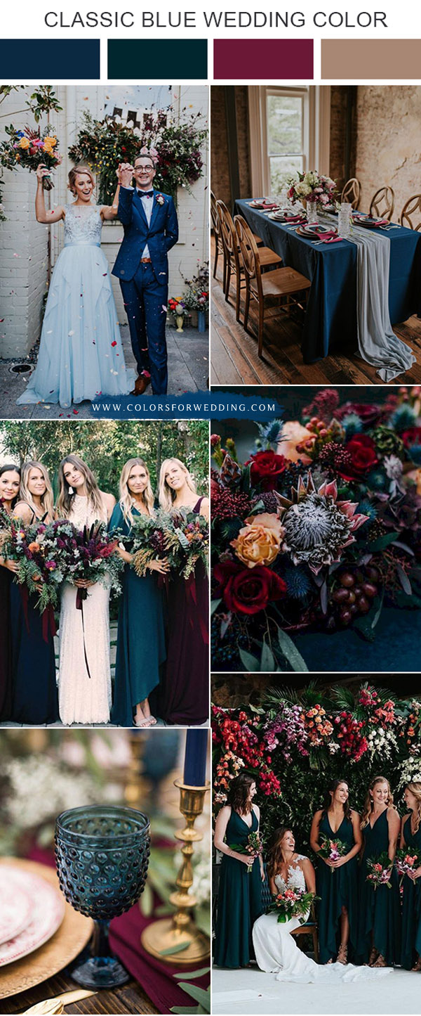 burgundy and classic blue wedding color ideas