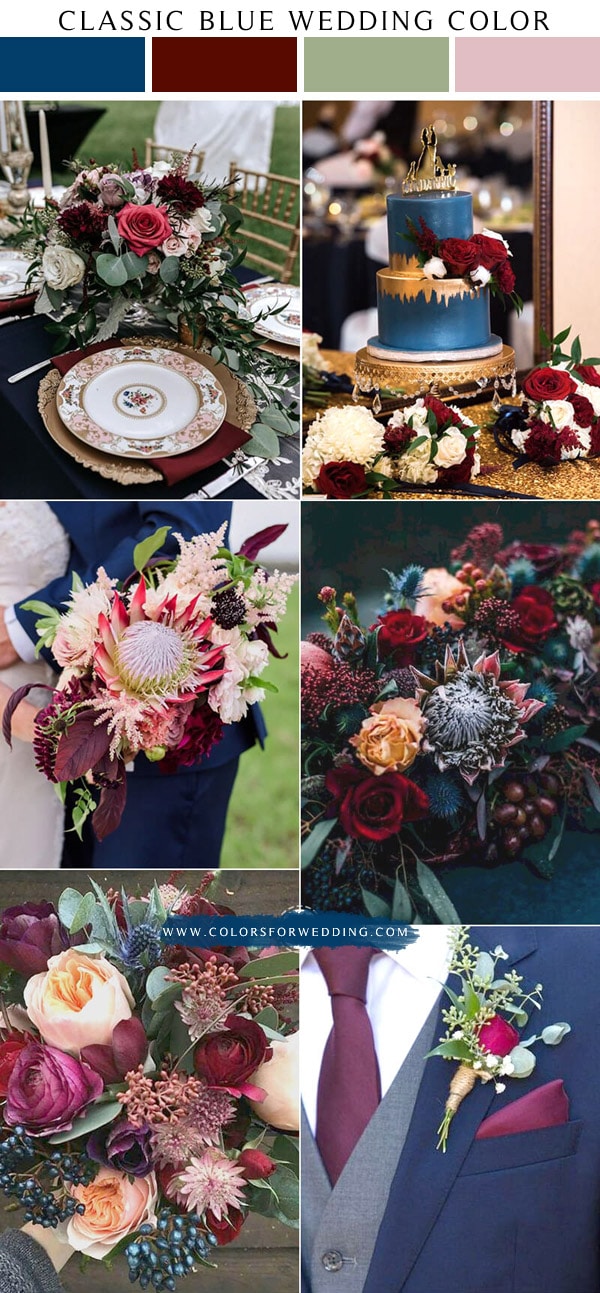 classic blue and burgundy pink wedding color ideas