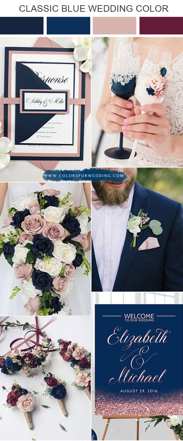 classic blue and dusty rose wedding color ideas