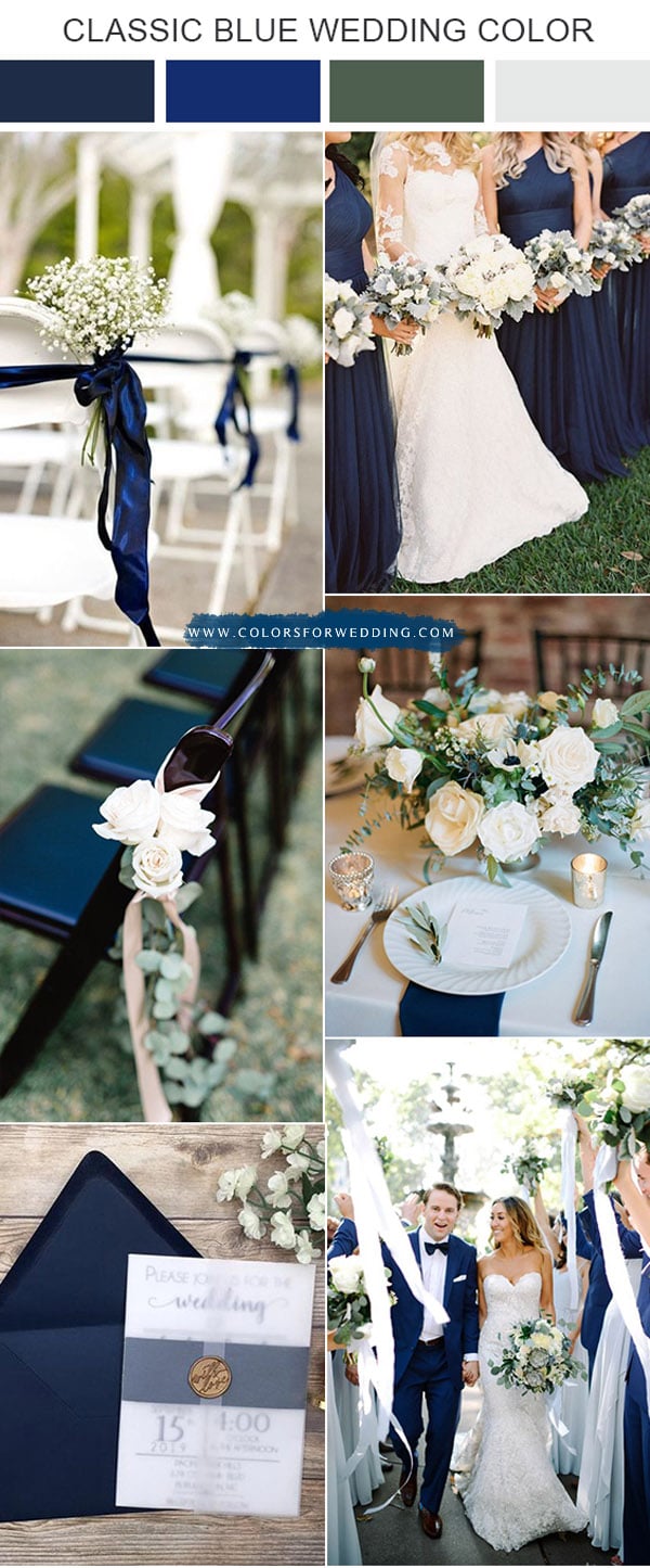 classic blue and greenery ivory wedding color ideas