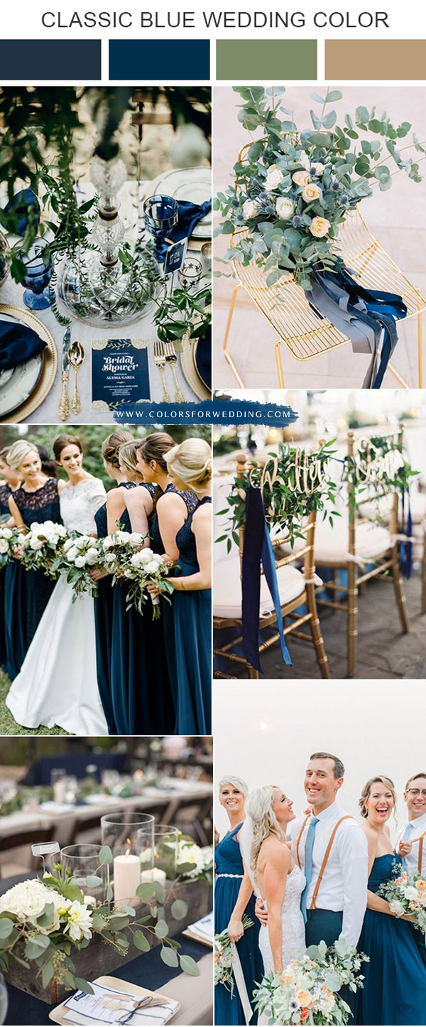 classic blue and greenery wedding color ideas