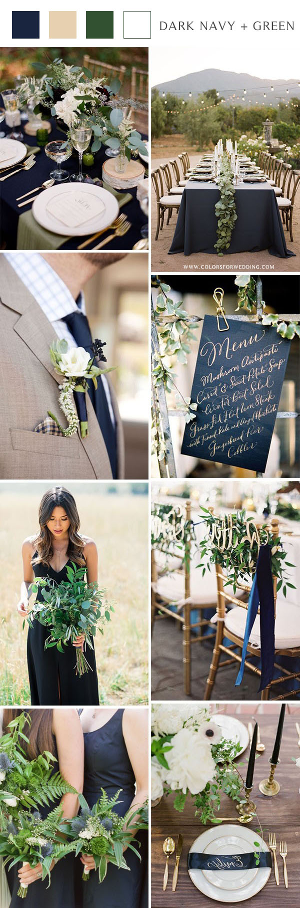 dark navy and greenery classic wedding colors