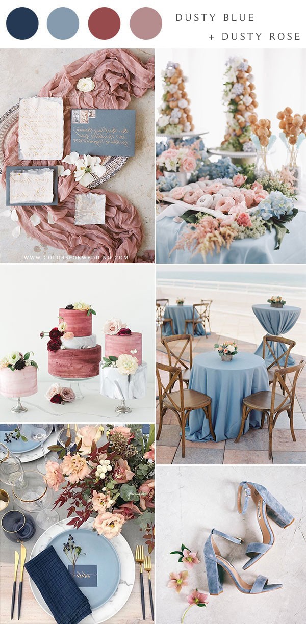 dusty blue and dusty rose pink wedding color ideas
