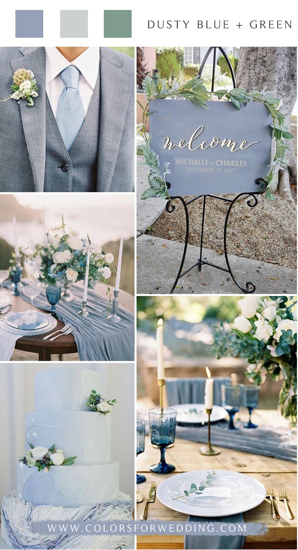 dusty blue and greenery wedding color ideas