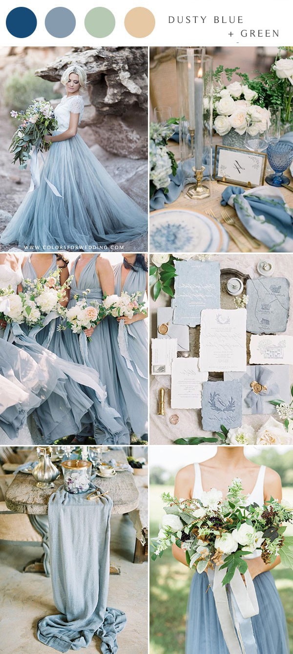 dusty blue and greenery wedding color ideas