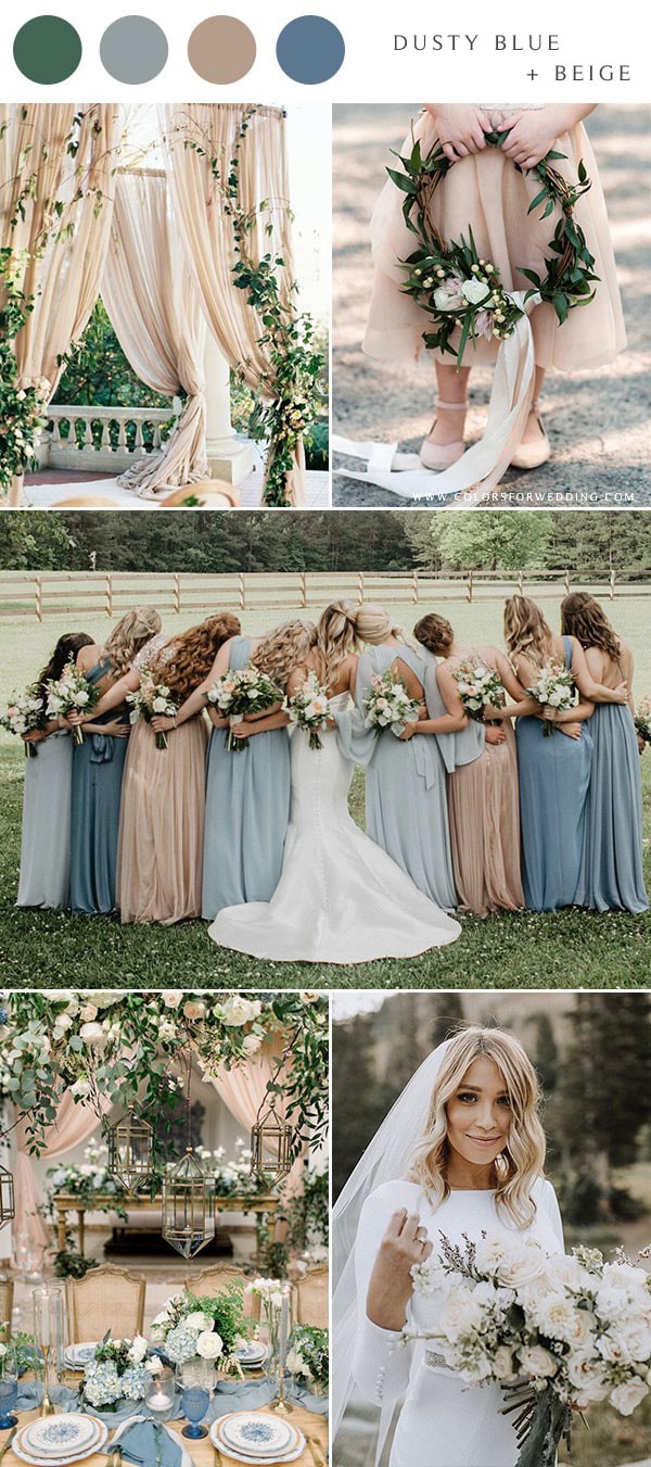 dusty blue and neutral beige wedding color ideas