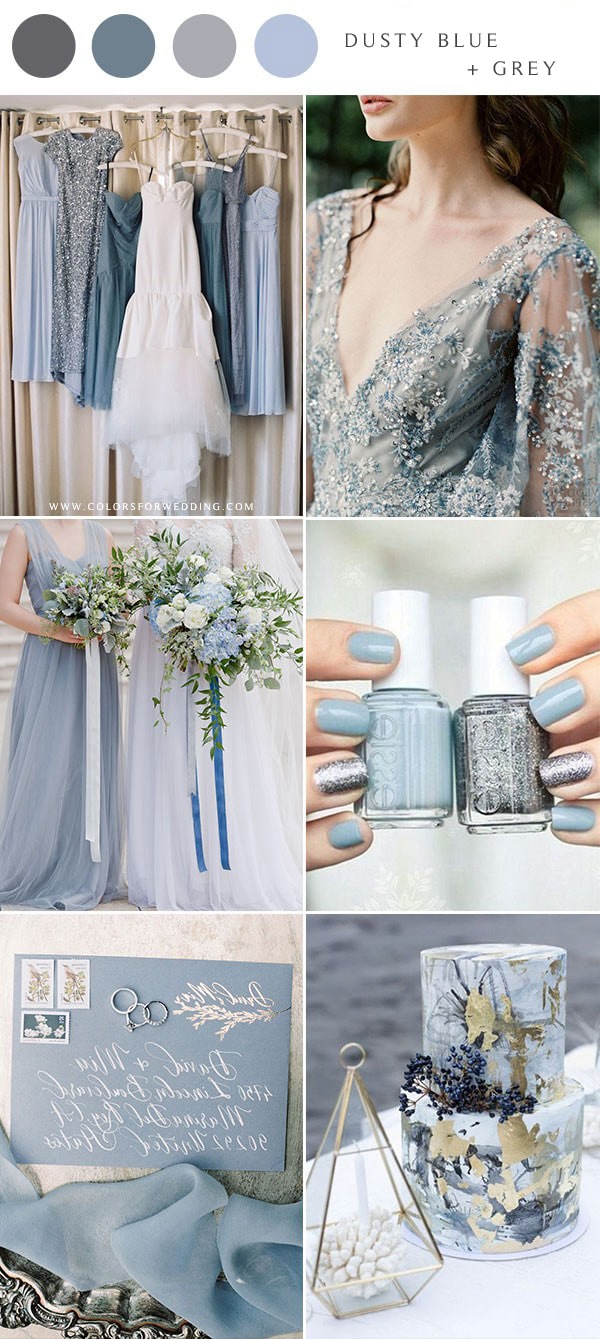 dusty blue and silver grey wedding color ideas