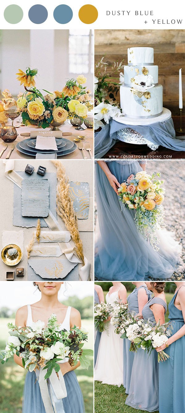 dusty blue and sunflower yellow wedding color ideas