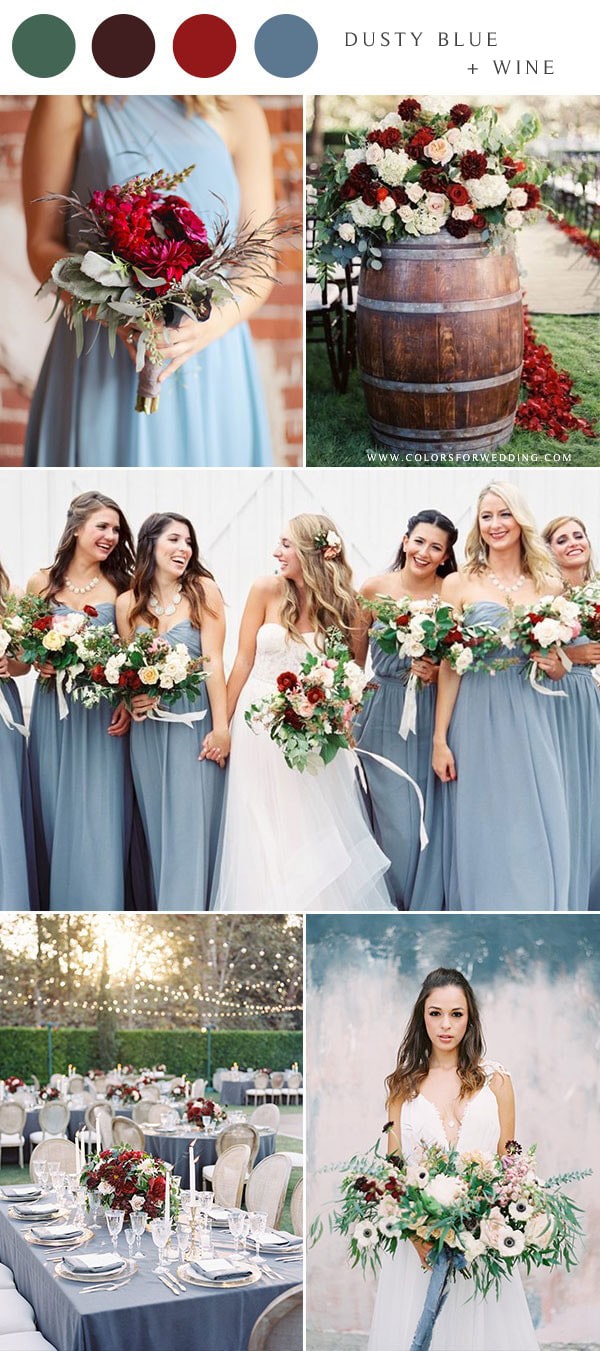 dusty blue and wine wedding color ideas